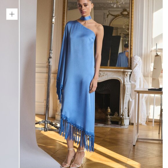 Mango Premium Dresses & Skirts - Mango Premium Capsule - Chic Blue Fringe & Scarf Dress